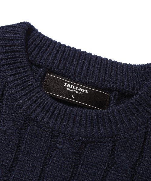 TRILLION(トリリオン)の「ウォッシャブルボート刺繍ケーブルクルーネックニット (CURRENT NAVY)(ニット/セーター・レディース・その他・X-LARGE/MEDIUM/LARGE)」の4枚目の写真