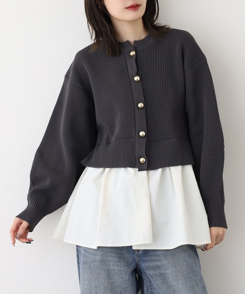 atONE(アットワン)の「片畦 スポンディッシュ ドッキング ニット カーディガン(カーディガン/ボレロ・レディース・ブラック/ダークオレンジ/ブルー/チャコール・F)」の9枚目の写真