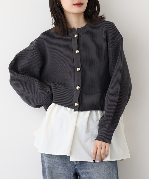 atONE(アットワン)の「片畦 スポンディッシュ ドッキング ニット カーディガン(カーディガン/ボレロ・レディース・ブラック/ダークオレンジ/ブルー/チャコール・F)」の11枚目の写真