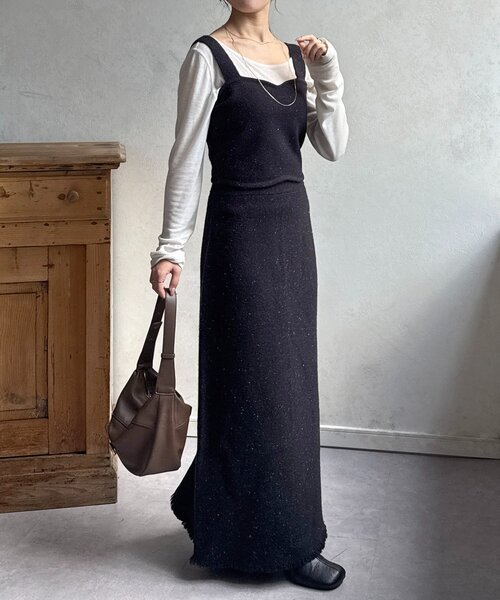 Thevon ラメ ニット ビスチェ スカート セットアップ ブラック セール】ラメニットビスチェ×スカートSETUP（ワンピース）｜Thevon