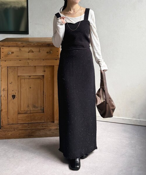 Thevon（ゼボン）の「ラメニットビスチェ×スカートSETUP（ワンピース・レディース・ブラック/チャコールグレー・FREE）」の3枚目の写真