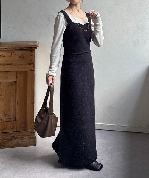 Thevon（ゼボン）の「ラメニットビスチェ×スカートSETUP（ワンピース・レディース・ブラック/チャコールグレー・FREE）」の4枚目の写真