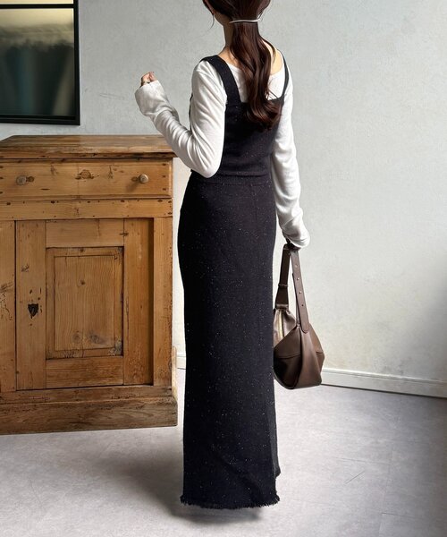 Thevon（ゼボン）の「ラメニットビスチェ×スカートSETUP（ワンピース・レディース・ブラック/チャコールグレー・FREE）」の5枚目の写真