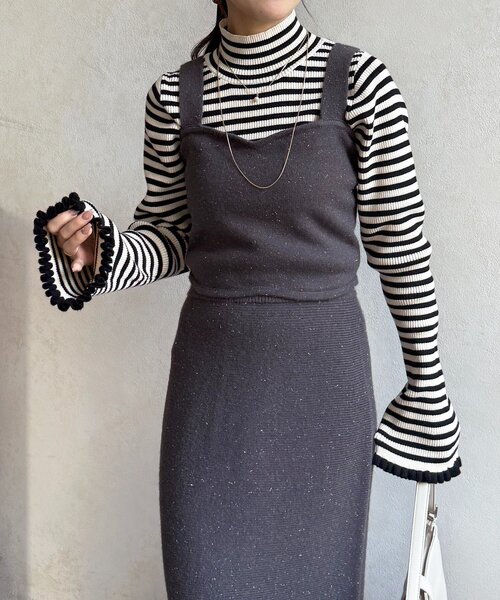 Thevon（ゼボン）の「ラメニットビスチェ×スカートSETUP（ワンピース・レディース・ブラック/チャコールグレー・FREE）」の9枚目の写真