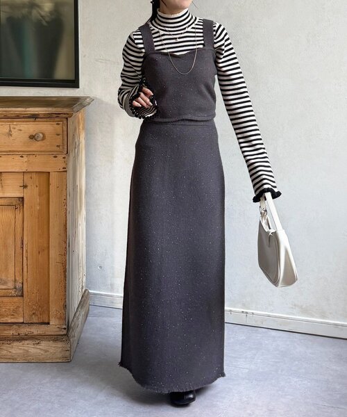 Thevon（ゼボン）の「ラメニットビスチェ×スカートSETUP（ワンピース・レディース・ブラック/チャコールグレー・FREE）」の12枚目の写真