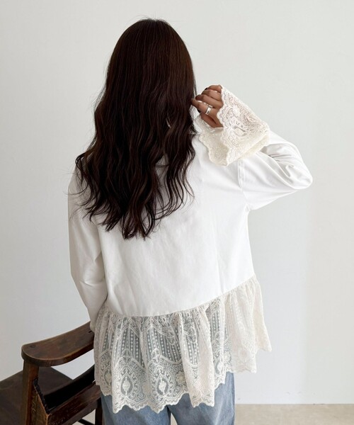 fredy emue（フレディエミュ）の「レースドッキングロンTシャツ（Tシャツ/カットソー・レディース・オフホワイト/ブラック・38）」の4枚目の写真