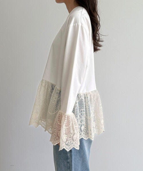 fredy emue（フレディエミュ）の「レースドッキングロンTシャツ（Tシャツ/カットソー・レディース・オフホワイト/ブラック・38）」の6枚目の写真