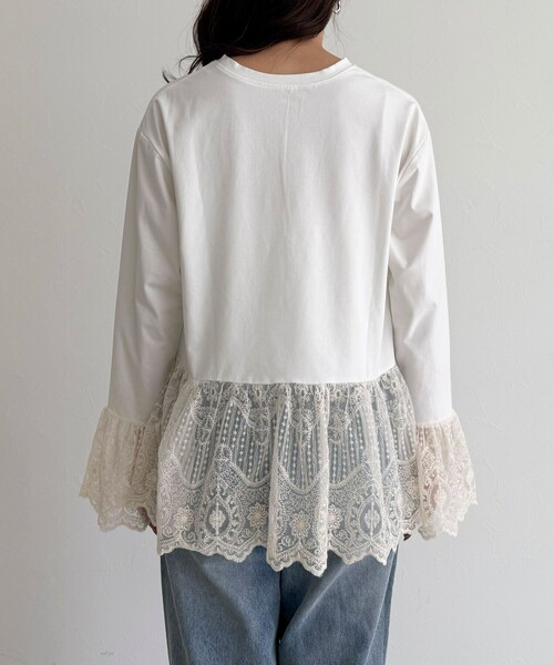 fredy emue（フレディエミュ）の「レースドッキングロンTシャツ（Tシャツ/カットソー・レディース・オフホワイト/ブラック・38）」の7枚目の写真