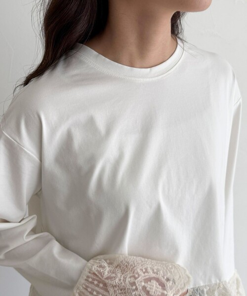 fredy emue（フレディエミュ）の「レースドッキングロンTシャツ（Tシャツ/カットソー・レディース・オフホワイト/ブラック・38）」の8枚目の写真