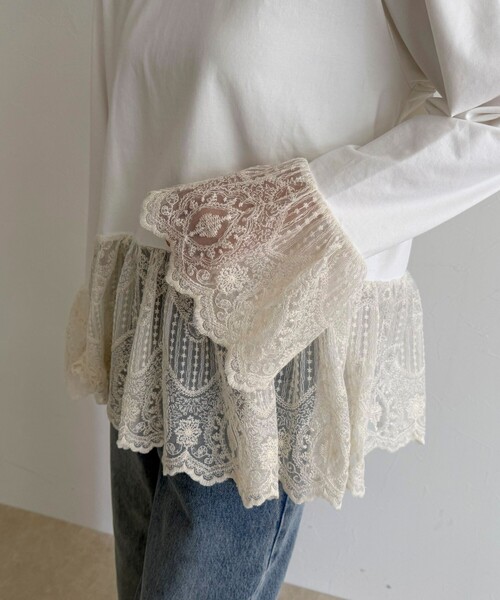 fredy emue（フレディエミュ）の「レースドッキングロンTシャツ（Tシャツ/カットソー・レディース・オフホワイト/ブラック・38）」の9枚目の写真