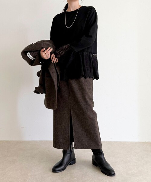 fredy emue（フレディエミュ）の「レースドッキングロンTシャツ（Tシャツ/カットソー・レディース・オフホワイト/ブラック・38）」の16枚目の写真