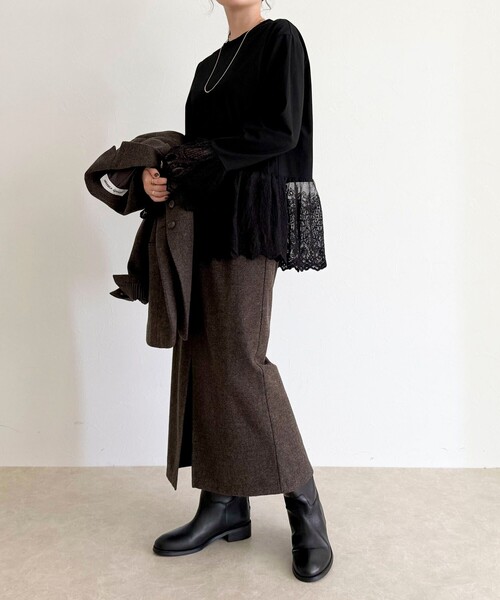 fredy emue（フレディエミュ）の「レースドッキングロンTシャツ（Tシャツ/カットソー・レディース・オフホワイト/ブラック・38）」の17枚目の写真