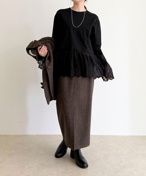 fredy emue（フレディエミュ）の「レースドッキングロンTシャツ（Tシャツ/カットソー・レディース・オフホワイト/ブラック・38）」の18枚目の写真