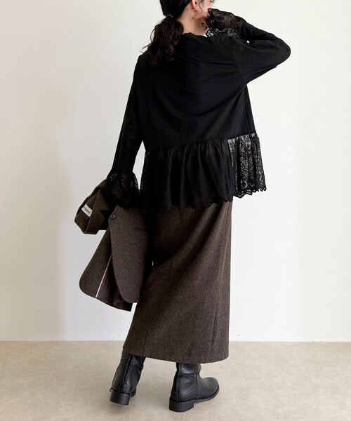 fredy emue（フレディエミュ）の「レースドッキングロンTシャツ（Tシャツ/カットソー・レディース・オフホワイト/ブラック・38）」の19枚目の写真