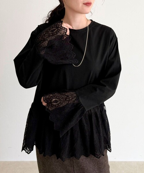 fredy emue（フレディエミュ）の「レースドッキングロンTシャツ（Tシャツ/カットソー・レディース・オフホワイト/ブラック・38）」の20枚目の写真