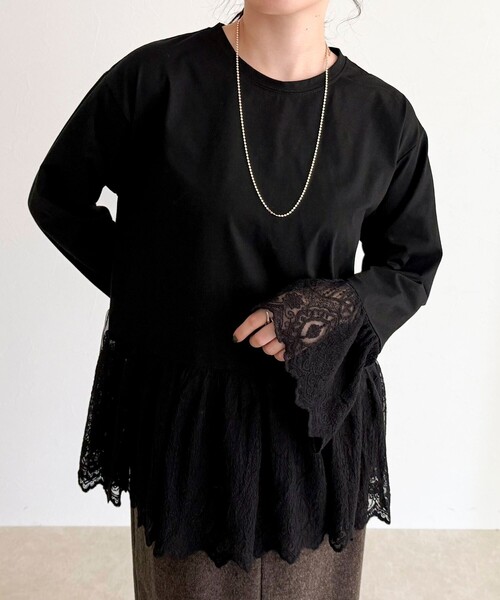fredy emue（フレディエミュ）の「レースドッキングロンTシャツ（Tシャツ/カットソー・レディース・オフホワイト/ブラック・38）」の21枚目の写真