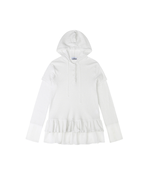 TUOMIO（トゥオミオ）の「FRILL CHIFFON HOODIE [WHITE]（その他トップス・レディース・その他・1/2）」の2枚目の写真