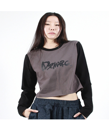 TOUCH LOGO COLOR-BLOCK SEMI CROP LONG SLEEVE - Charcoal&Black