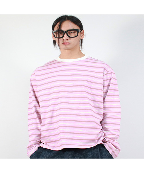 DEMARC(ドゥマーク)の「M MULTI STRIPE LONG SLEEVE TEE - Pink(Tシャツ/カットソー・メンズ・その他・LARGE/MEDIUM)」の1枚目の写真