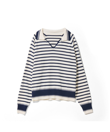 Stripe Collar Knit Navy