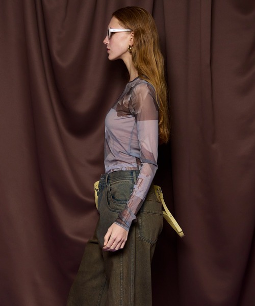 MAISON SPECIAL(メゾンスペシャル)の「Photo Collage Mesh Tops/フォトコラージメッシュトップス(Tシャツ/カットソー・レディース・イエロー/ブルー/グレー・FREE)」の6枚目の写真
