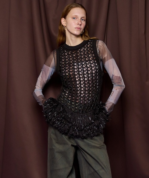 MAISON SPECIAL(メゾンスペシャル)の「Photo Collage Mesh Tops/フォトコラージメッシュトップス(Tシャツ/カットソー・レディース・イエロー/ブルー/グレー・FREE)」の8枚目の写真
