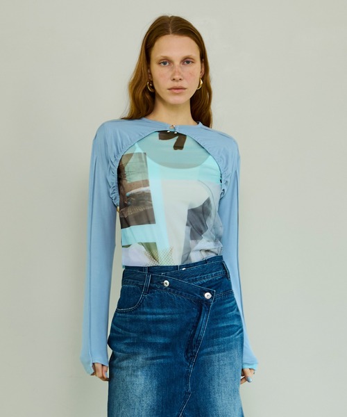 MAISON SPECIAL(メゾンスペシャル)の「Photo Collage Mesh Tops/フォトコラージメッシュトップス(Tシャツ/カットソー・レディース・イエロー/ブルー/グレー・FREE)」の9枚目の写真