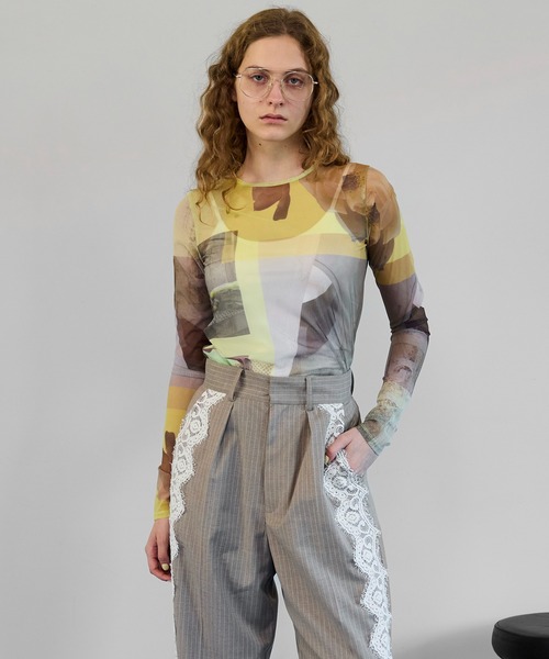 MAISON SPECIAL(メゾンスペシャル)の「Photo Collage Mesh Tops/フォトコラージメッシュトップス(Tシャツ/カットソー・レディース・イエロー/ブルー/グレー・FREE)」の10枚目の写真