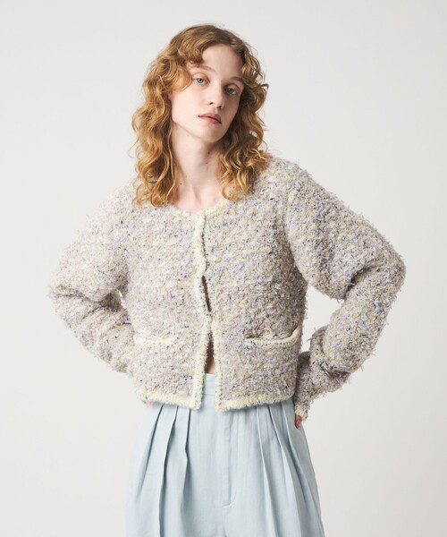 【極美品】roku　ロク　スラブミックスカーディガン ツイード　freeサイズ 6（ロク）の「＜6(ROKU)＞ミックス スラブ ニット カーディガン