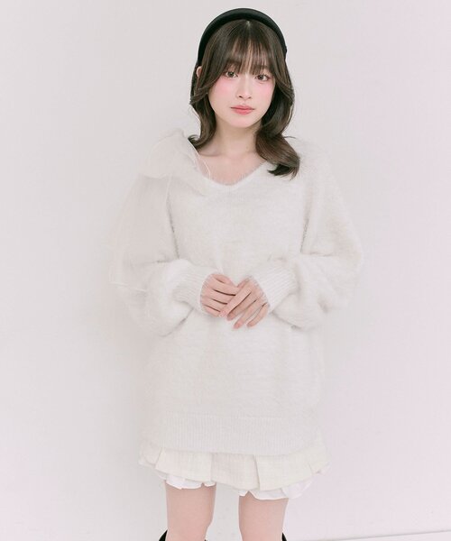 OLIVE des OLIVE（オリーブデオリーブ）の「チュールリボンゆるふわチュニック（ワンピース・レディース・イエロー/オフホワイト/トップグレー/ピンク/サックスブルー・FREE）」の9枚目の写真