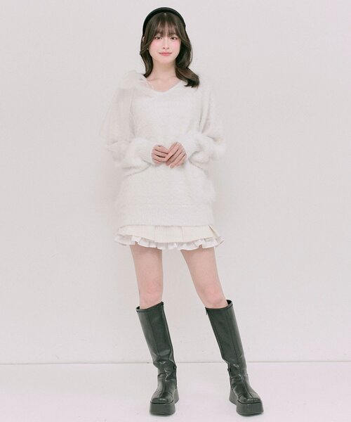 OLIVE des OLIVE（オリーブデオリーブ）の「チュールリボンゆるふわチュニック（ワンピース・レディース・イエロー/オフホワイト/トップグレー/ピンク/サックスブルー・FREE）」の11枚目の写真