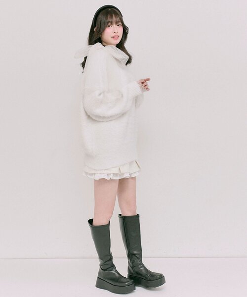 OLIVE des OLIVE（オリーブデオリーブ）の「チュールリボンゆるふわチュニック（ワンピース・レディース・イエロー/オフホワイト/トップグレー/ピンク/サックスブルー・FREE）」の12枚目の写真