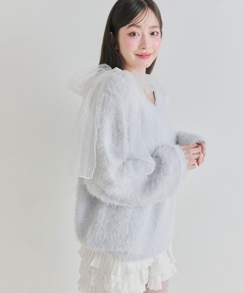 OLIVE des OLIVE（オリーブデオリーブ）の「チュールリボンゆるふわチュニック（ワンピース・レディース・イエロー/オフホワイト/トップグレー/ピンク/サックスブルー・FREE）」の15枚目の写真