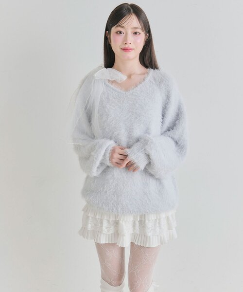 OLIVE des OLIVE（オリーブデオリーブ）の「チュールリボンゆるふわチュニック（ワンピース・レディース・イエロー/オフホワイト/トップグレー/ピンク/サックスブルー・FREE）」の16枚目の写真