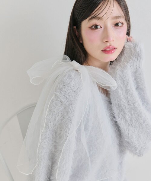 OLIVE des OLIVE（オリーブデオリーブ）の「チュールリボンゆるふわチュニック（ワンピース・レディース・イエロー/オフホワイト/トップグレー/ピンク/サックスブルー・FREE）」の17枚目の写真