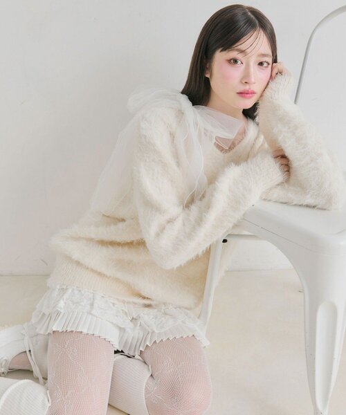 OLIVE des OLIVE（オリーブデオリーブ）の「チュールリボンゆるふわチュニック（ワンピース・レディース・イエロー/オフホワイト/トップグレー/ピンク/サックスブルー・FREE）」の21枚目の写真