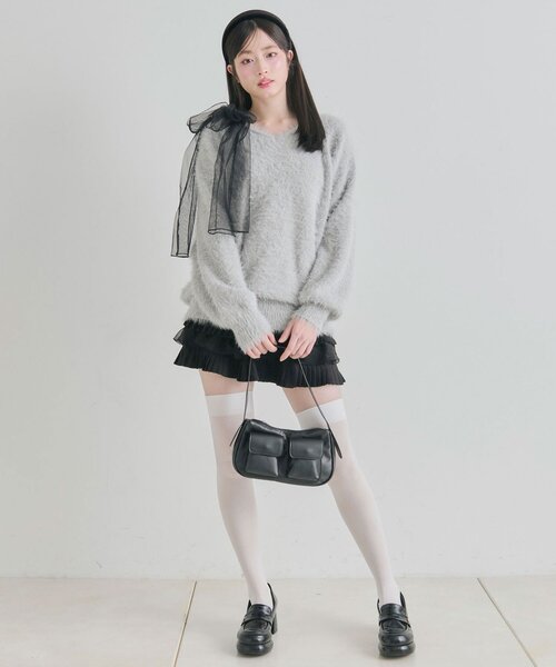 OLIVE des OLIVE(オリーブデオリーブ)の「チュールリボンゆるふわチュニック(ワンピース・レディース・イエロー/オフホワイト/トップグレー/ピンク/サックスブルー・FREE)」の8枚目の写真