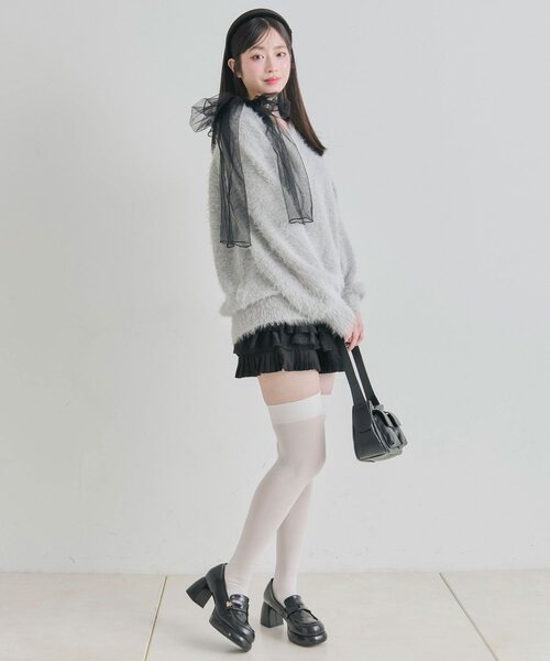OLIVE des OLIVE(オリーブデオリーブ)の「チュールリボンゆるふわチュニック(ワンピース・レディース・イエロー/オフホワイト/トップグレー/ピンク/サックスブルー・FREE)」の9枚目の写真