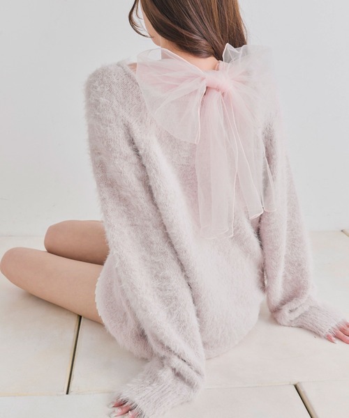 OLIVE des OLIVE（オリーブデオリーブ）の「チュールリボンゆるふわチュニック（ワンピース・レディース・イエロー/オフホワイト/トップグレー/ピンク/サックスブルー・FREE）」の5枚目の写真