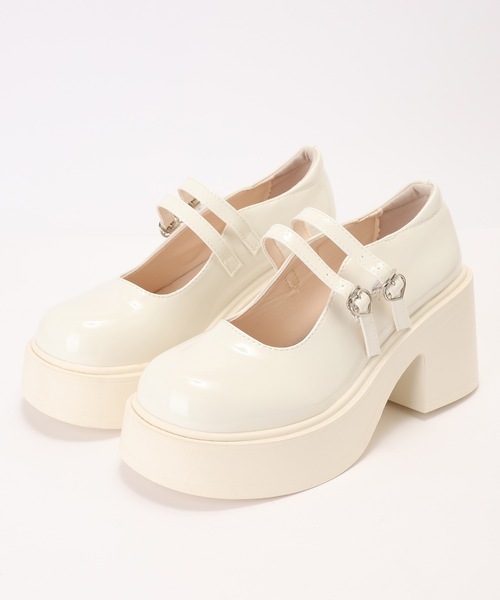 Lace Ladies(レースレディース)の「パテント調 ダブル ストラップ 厚底 ヒール パンプス(パンプス・レディース・ブラック/アイボリー・22.5cm/23cm/23.5cm/24cm/25cm/24.5cm)」の13枚目の写真