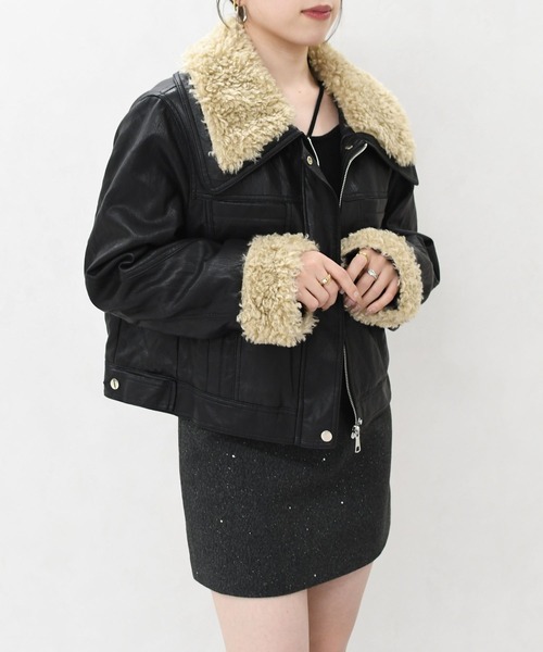 MISCH MASCH（ミッシュマッシュ）の「一部店舗限定 ボア付きフェイクレザーブルゾン（ブルゾン・レディース・ブラック/ブラウン・ﾌﾘ-）」の6枚目の写真