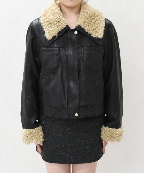 MISCH MASCH（ミッシュマッシュ）の「一部店舗限定 ボア付きフェイクレザーブルゾン（ブルゾン・レディース・ブラック/ブラウン・ﾌﾘ-）」の8枚目の写真
