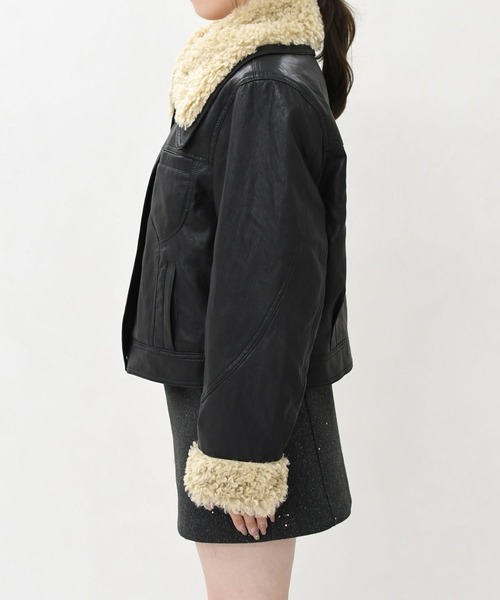 MISCH MASCH（ミッシュマッシュ）の「一部店舗限定 ボア付きフェイクレザーブルゾン（ブルゾン・レディース・ブラック/ブラウン・ﾌﾘ-）」の9枚目の写真