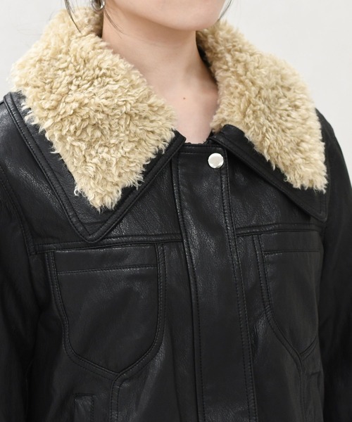 MISCH MASCH（ミッシュマッシュ）の「一部店舗限定 ボア付きフェイクレザーブルゾン（ブルゾン・レディース・ブラック/ブラウン・ﾌﾘ-）」の11枚目の写真
