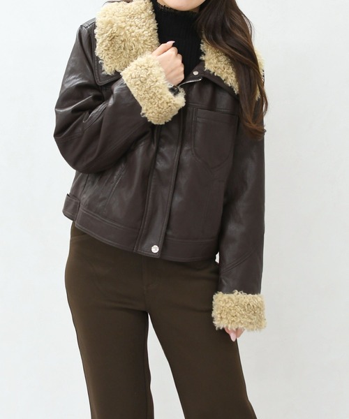 MISCH MASCH（ミッシュマッシュ）の「一部店舗限定 ボア付きフェイクレザーブルゾン（ブルゾン・レディース・ブラック/ブラウン・ﾌﾘ-）」の5枚目の写真