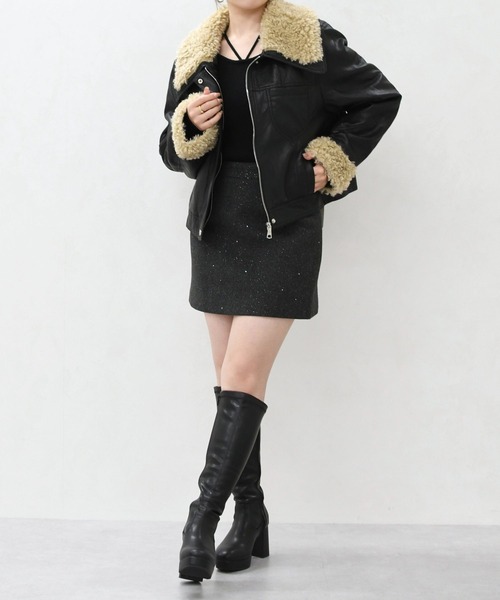 MISCH MASCH（ミッシュマッシュ）の「一部店舗限定 ボア付きフェイクレザーブルゾン（ブルゾン・レディース・ブラック/ブラウン・ﾌﾘ-）」の18枚目の写真