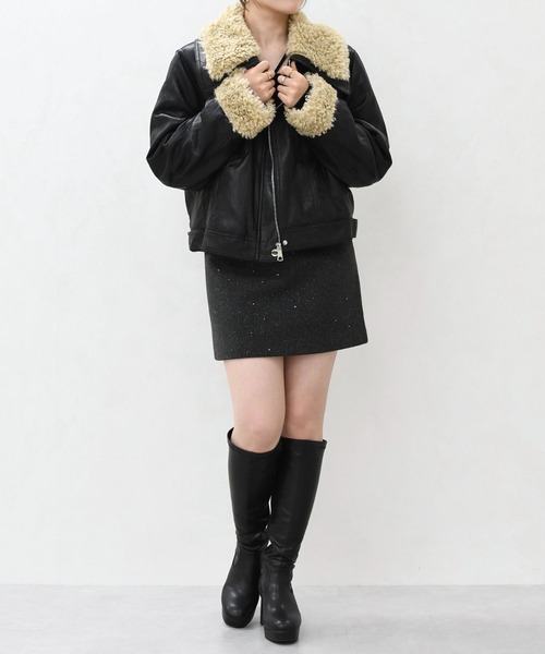 MISCH MASCH（ミッシュマッシュ）の「一部店舗限定 ボア付きフェイクレザーブルゾン（ブルゾン・レディース・ブラック/ブラウン・ﾌﾘ-）」の19枚目の写真