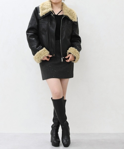 MISCH MASCH（ミッシュマッシュ）の「一部店舗限定 ボア付きフェイクレザーブルゾン（ブルゾン・レディース・ブラック/ブラウン・ﾌﾘ-）」の20枚目の写真