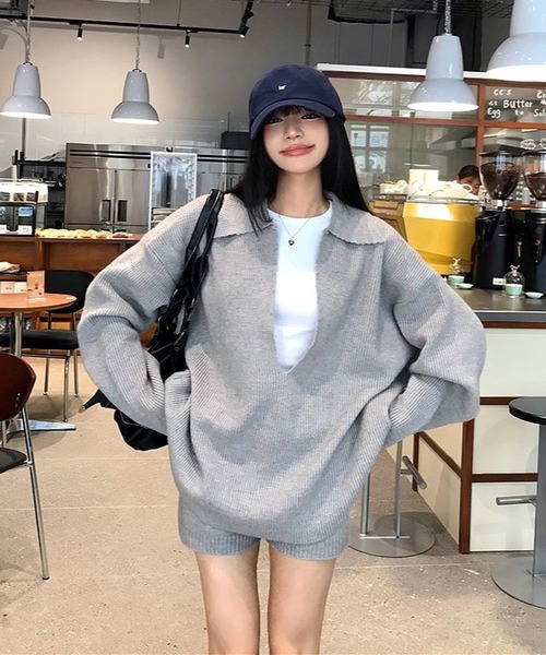 inst.ALL(インストール)の「ゆったりスキッパーニットトップス×ショートパンツセット(ニット/セーター・レディース・ネイビー/グレー/チャコールグレー・M)」の14枚目の写真