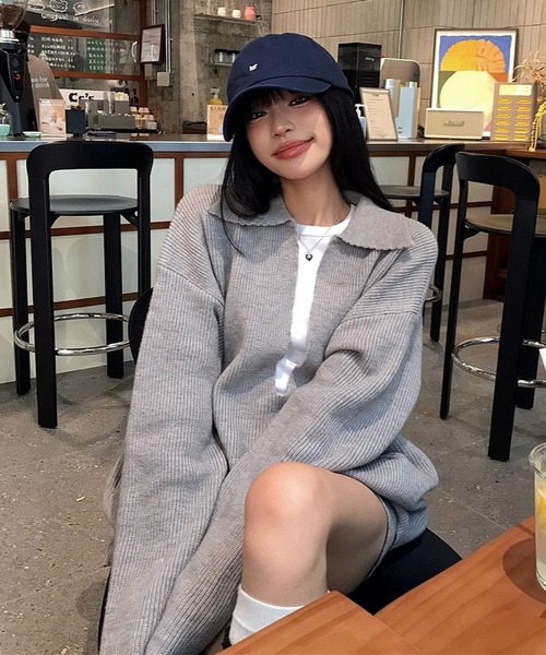 inst.ALL(インストール)の「ゆったりスキッパーニットトップス×ショートパンツセット(ニット/セーター・レディース・ネイビー/グレー/チャコールグレー・M)」の16枚目の写真
